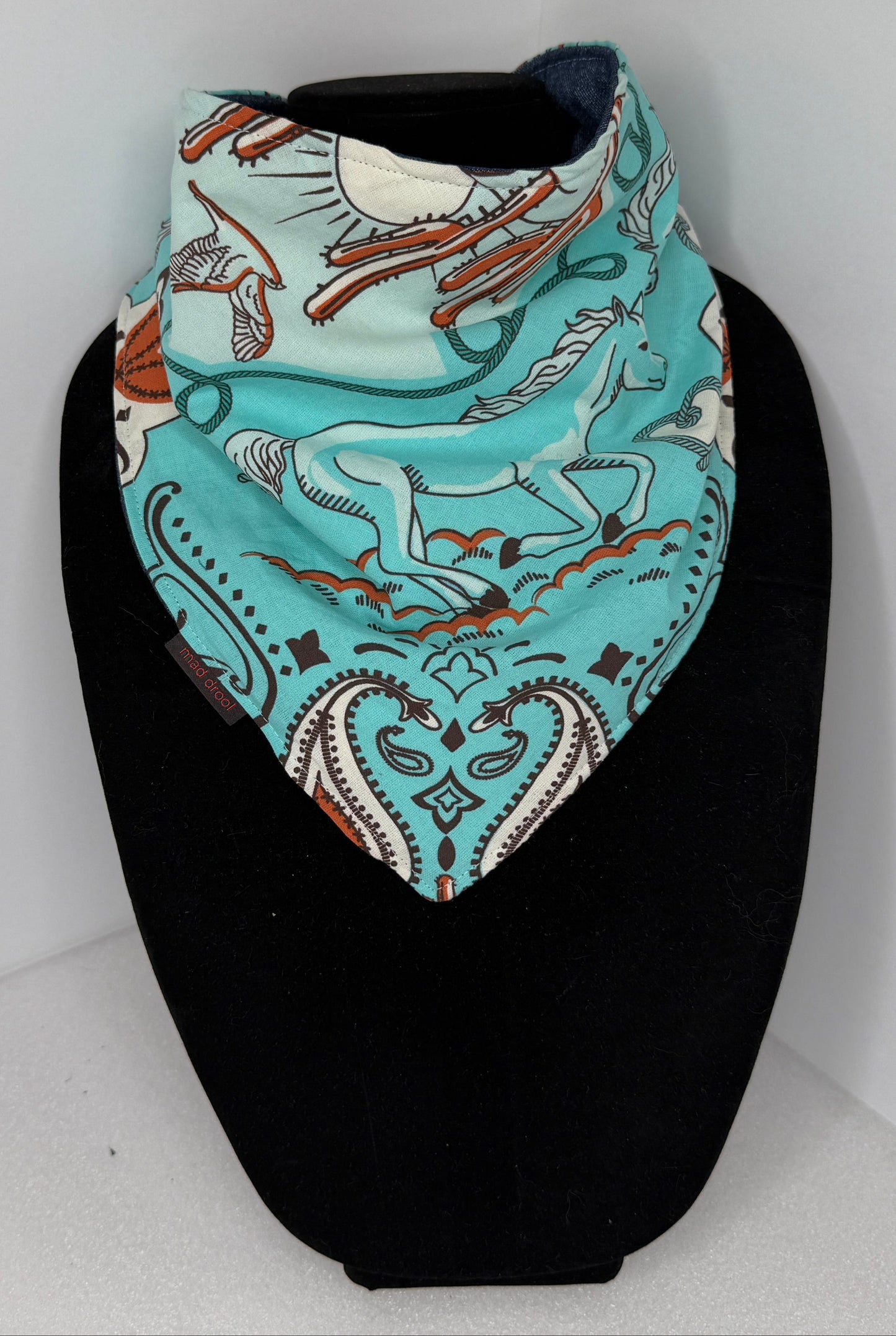 Adult Size Triangle Reversible Absorbent Bandana with Snaps-Horses