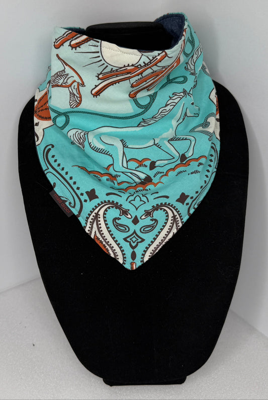 Teen Size Triangle Reversible Absorbent Bandana with Snaps-Horses