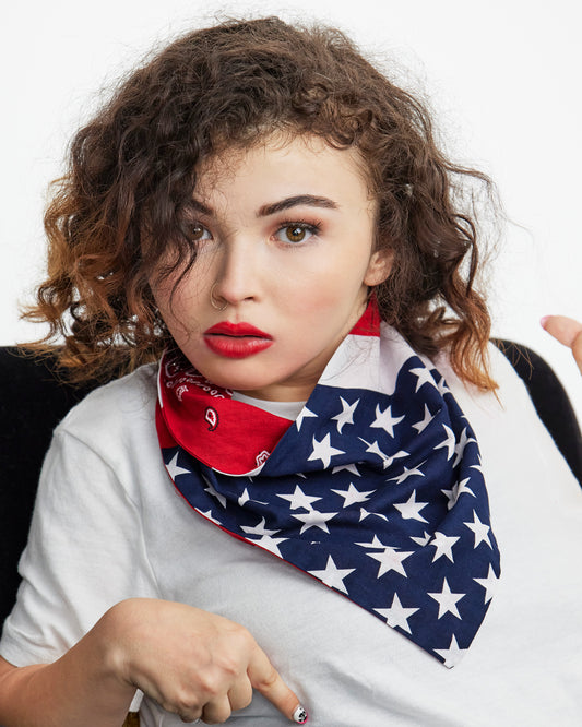 Triangle Reversible Bandana Bib with Snaps- American Flag Reverses to Red Hanky Print