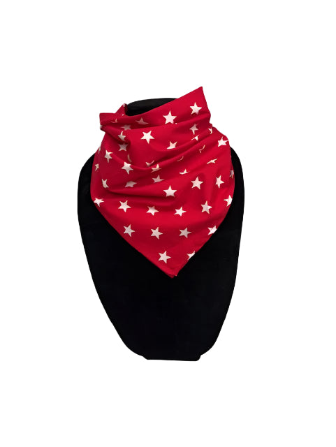 Triangle Reversible Bandana Bib with Snaps- Bright Red with White Stars Print