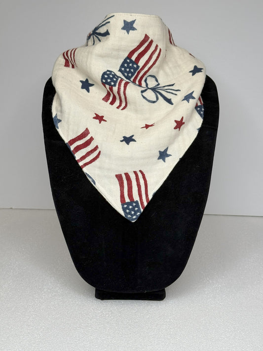 "The Jessica" Square Double Gauze Bandana Bib - Americana Flags & Bows