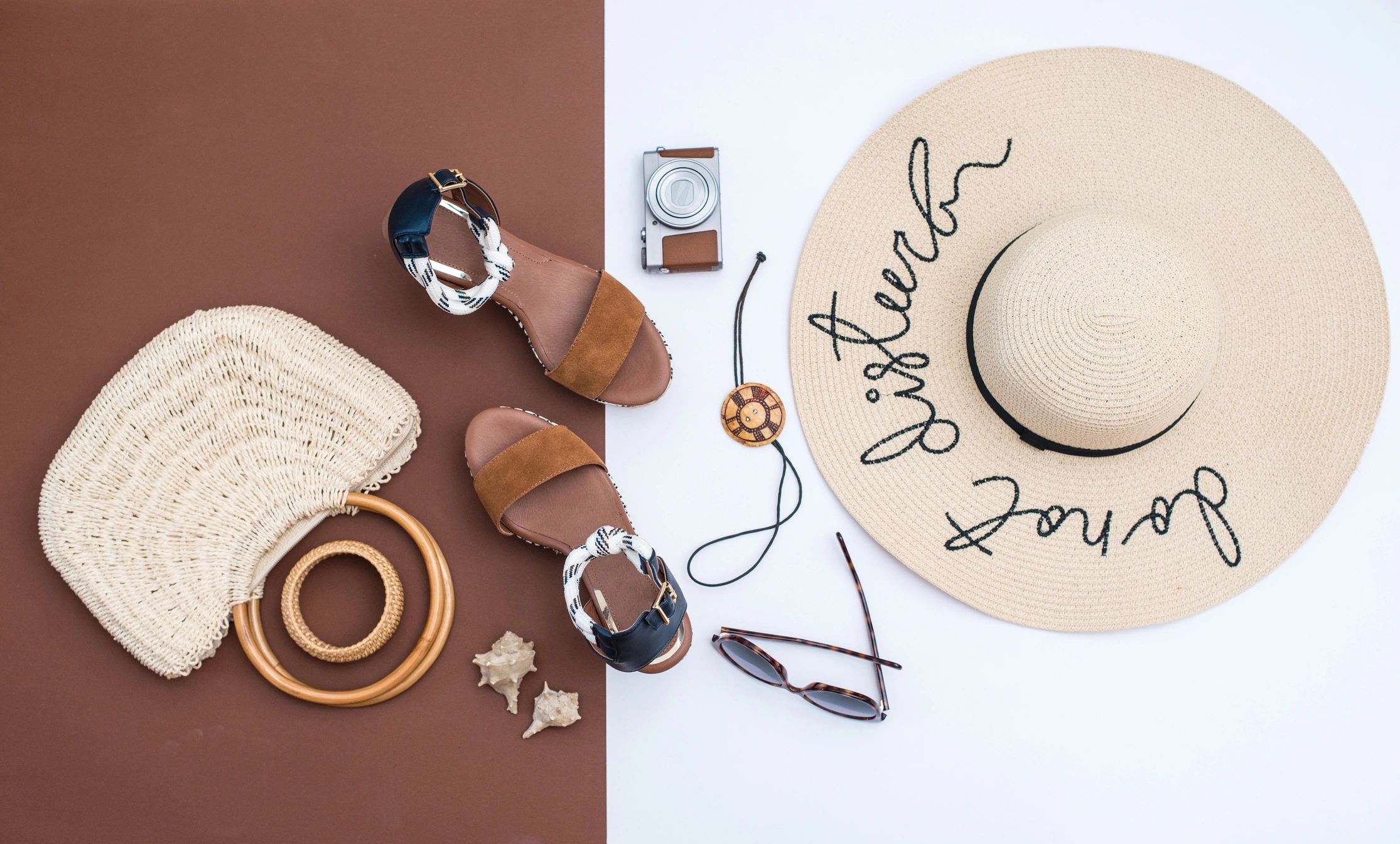 Flat lay of accessories and materials representing product details